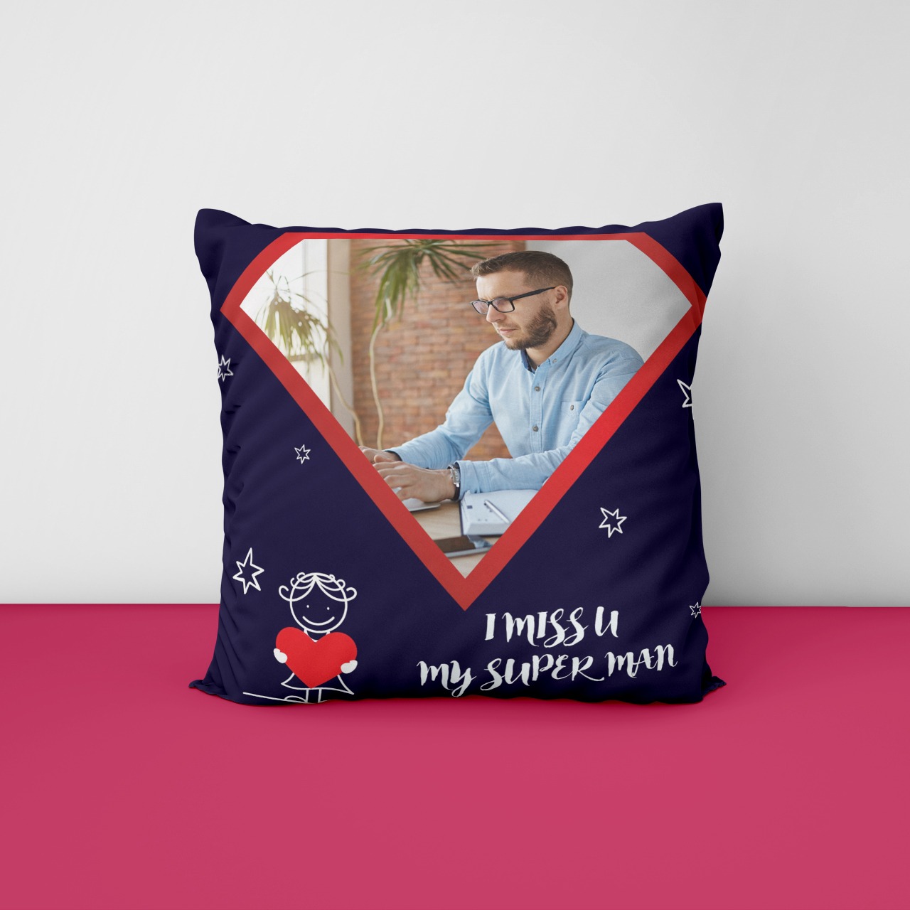 My super Man Miss You Personalized Cushion