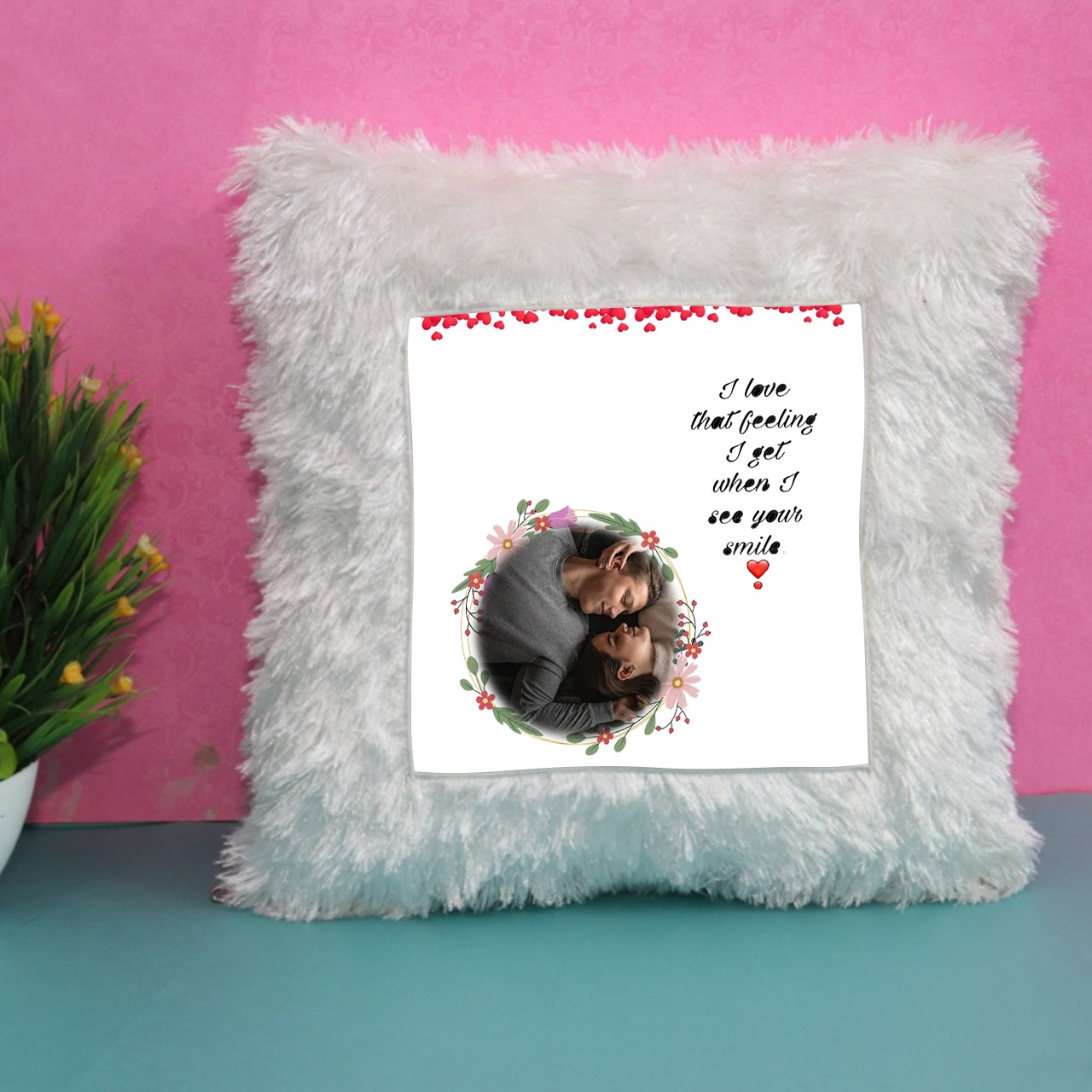 I Love That Feeling Personalized Fur Cushion