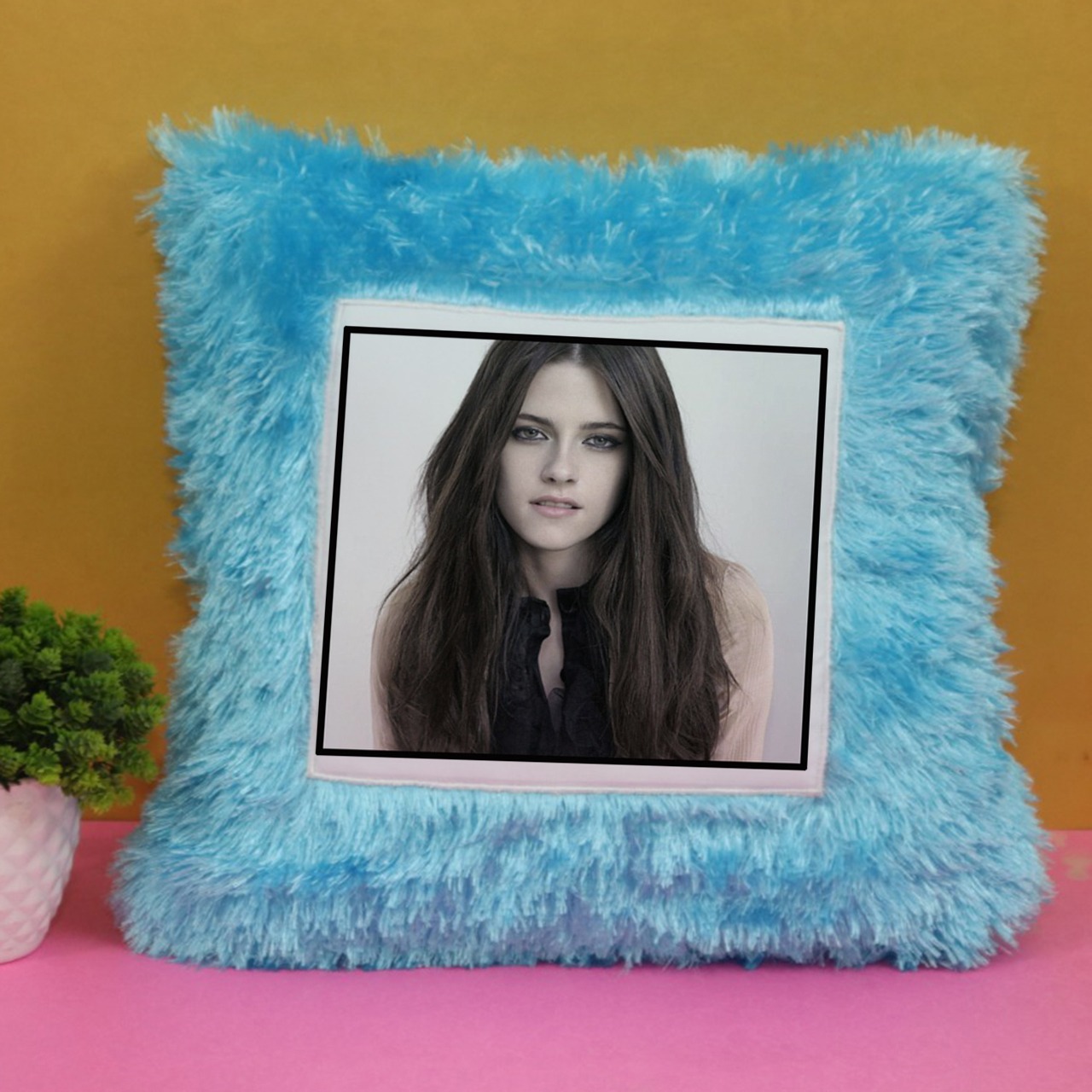 Personalizd Blue Fur Cushion
