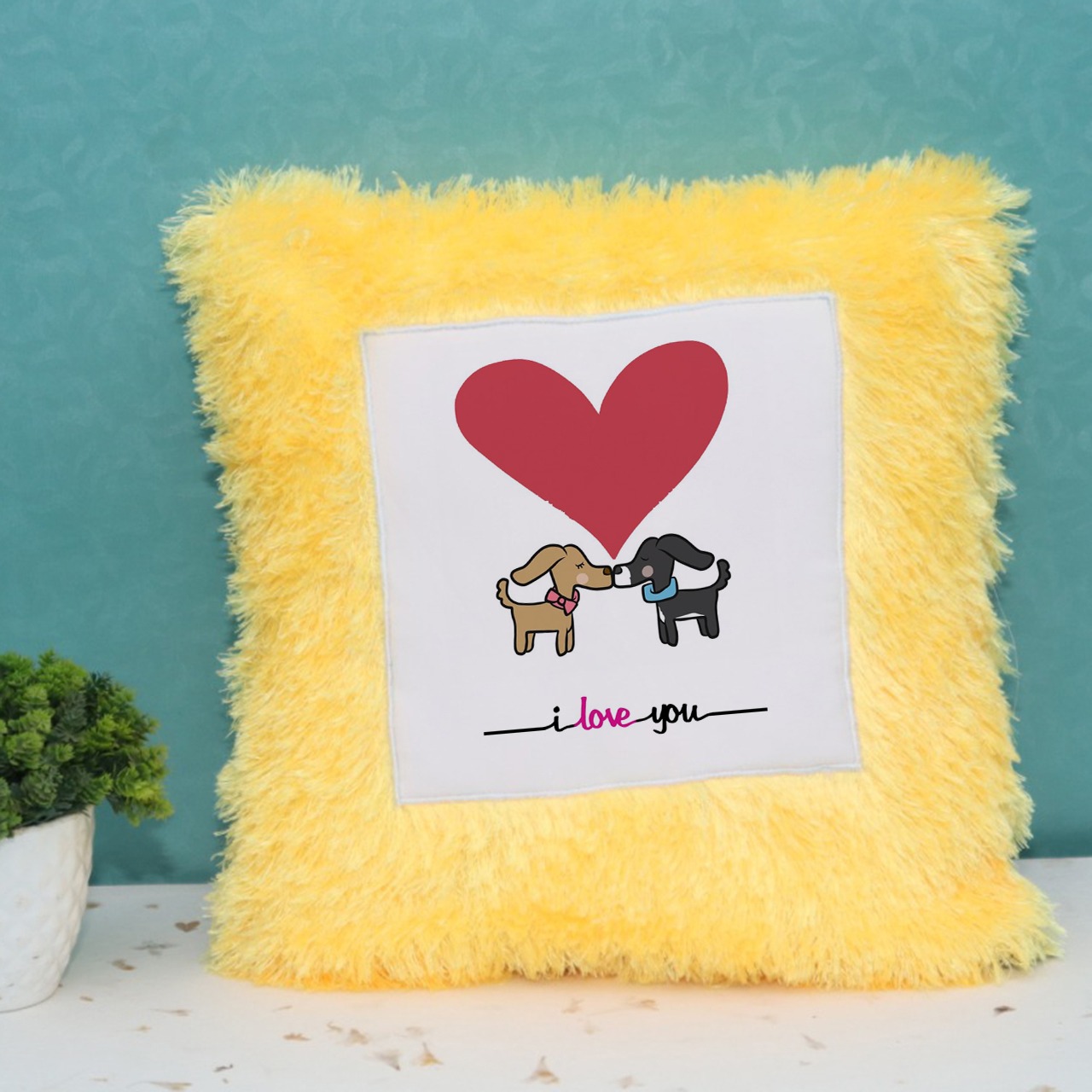 I love you Yellow Fur Cushion