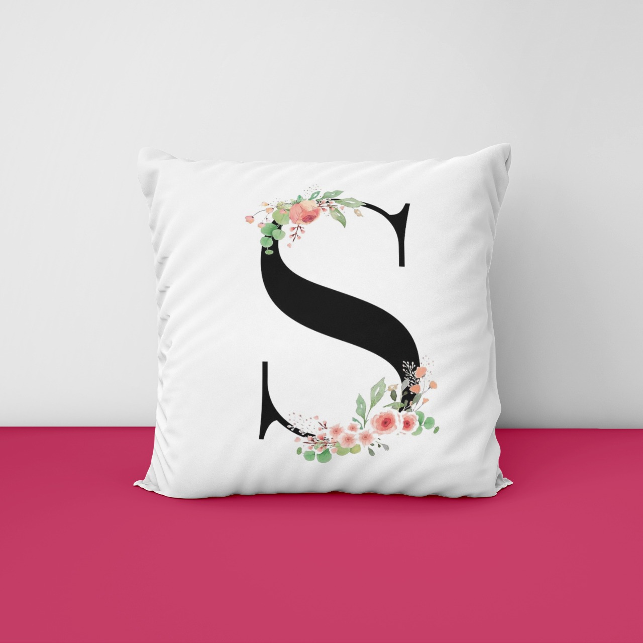 Personalized Floral Designed Satin Cushion