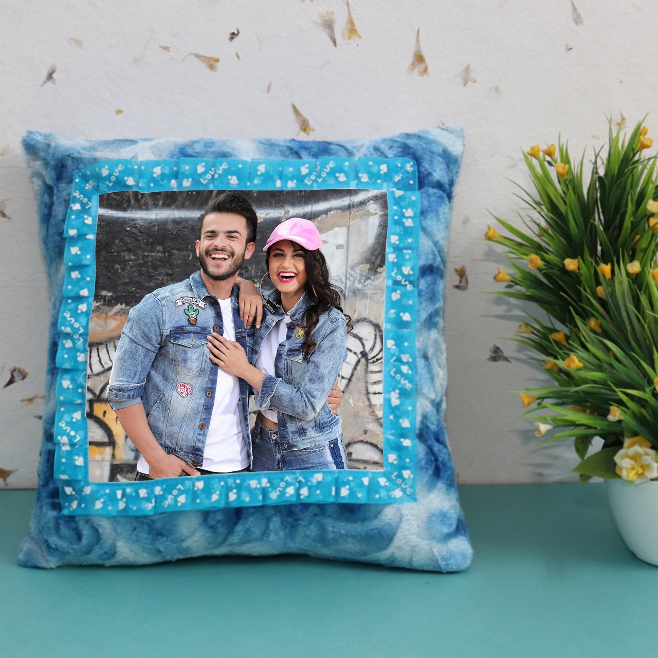 Personalized Sky Blue Square Cushion
