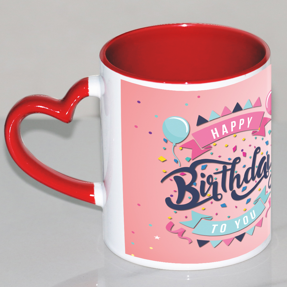 Happy Birthday Red Heart Handle Mug