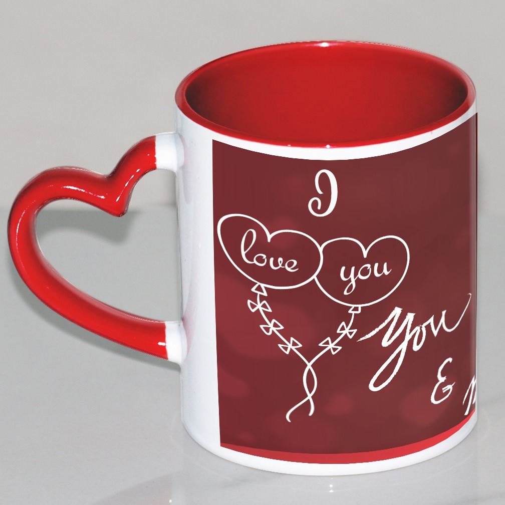 I love You  Personalized Red Heart Handle Mug