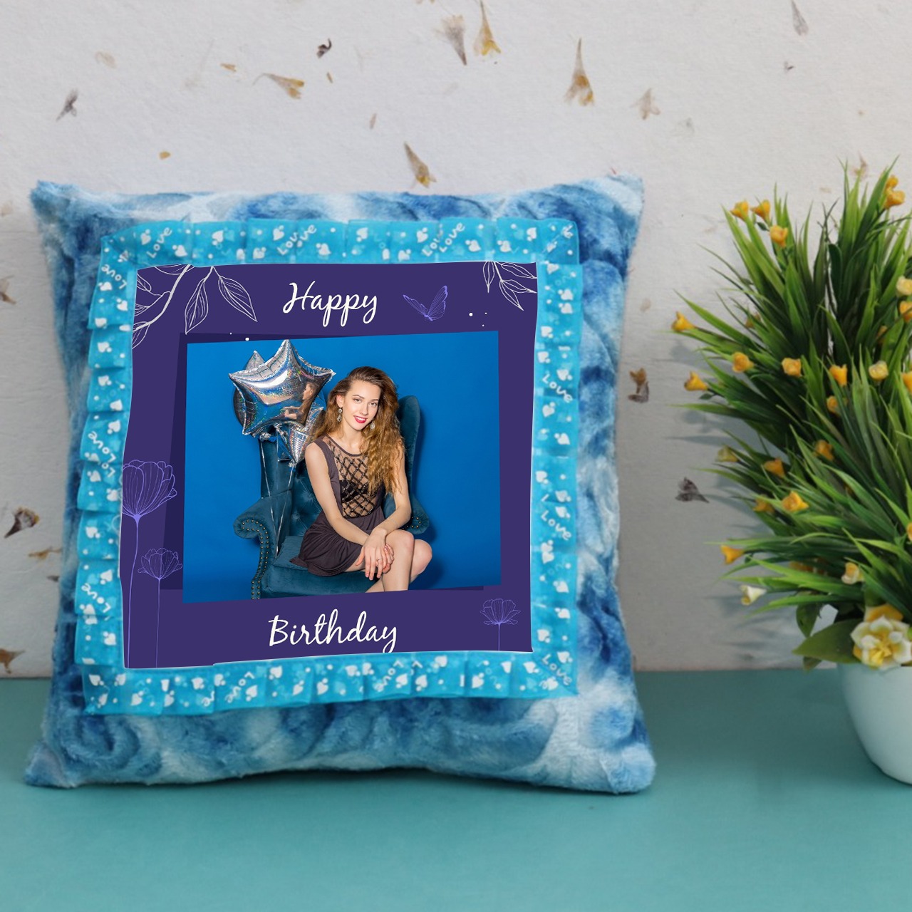 Birthday Personalized Blue Cushion