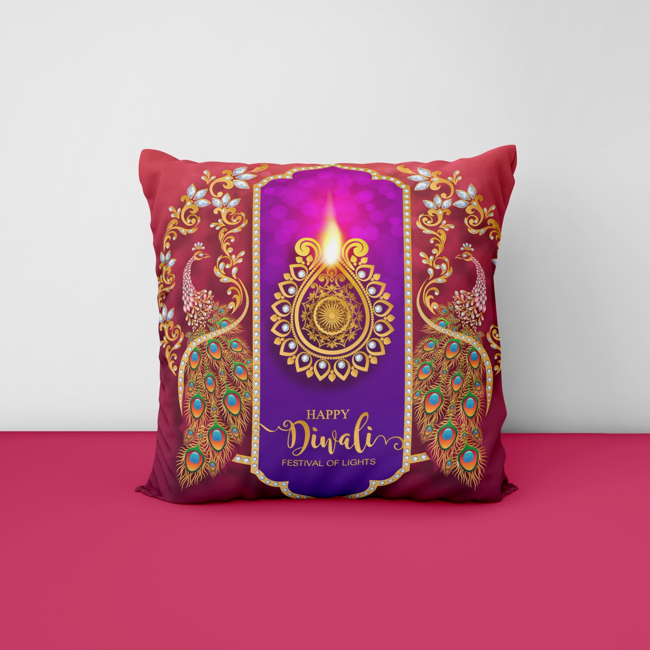 Diwali Theme Printed Satin Cushion
