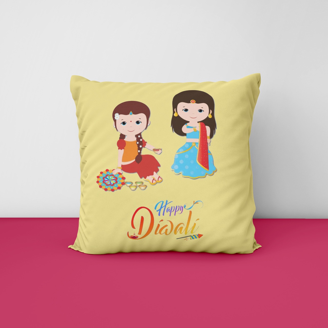Diwali Theme Printed Satin Cushion